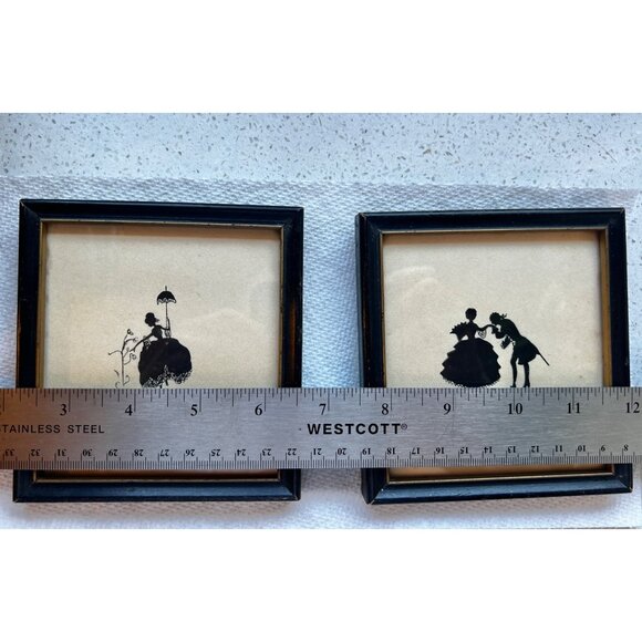 Pair of antebellum silhouette style art Courting Scene Hoop skirt & umbrella wom - Picture 7 of 8
